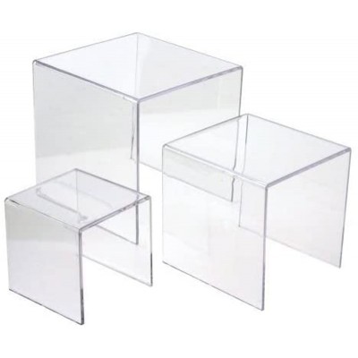 U-Shaped Acrylic Display Risers, Clear Square Stands Shelf for Display, Set of 3 sizes