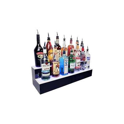 LED Liquor Bottle Display Shelf - 2 Step - Multi Colored Lights - Several Lengths (24")